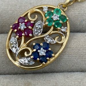 Gold, Diamond, Ruby, Sapphire, emerald necklace